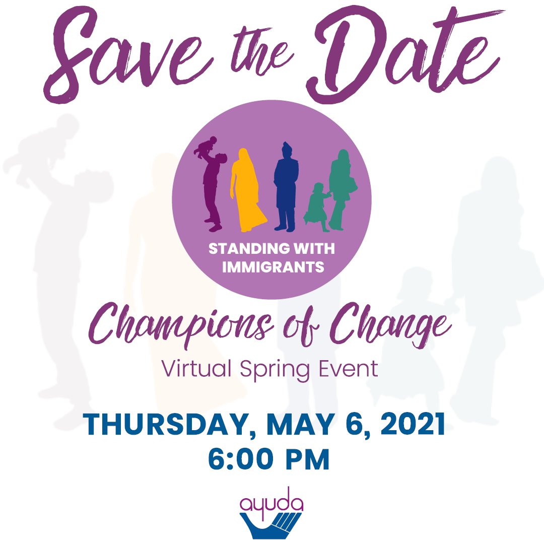 Ayuda_DMV's tweet photo. Join Ayuda for this year’s signature event! Celebrate our resilient clients along with Ayuda’s partners and community members who are committed to Ayuda’s mission!

Register here: https://t.co/wzZ3hLG4DE

#SWI2021 #StandingwithImmigrants #ChampionsofChange #VirtualEvents https://t.co/4HlqhIdnJk