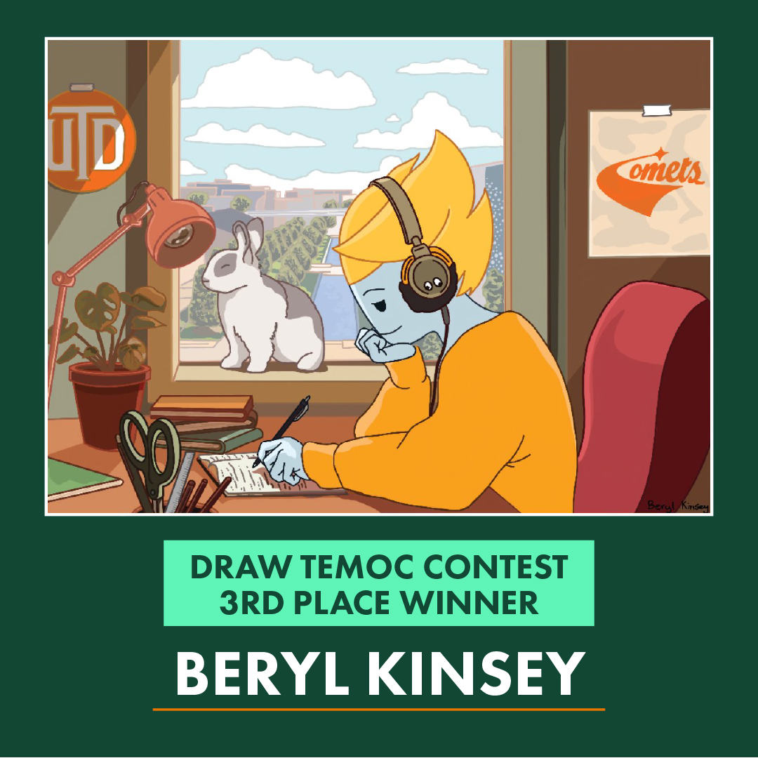 UTDAuxiliarySvs's tweet photo. Congratulations to the winners of the UTD Tech Store’s Virtual Draw Temoc Contest!
1st: Eesha Muddasani
2nd: Zainab Anwar
3rd: Beryl Kinsey
We love their renditions of Temoc! WHOOSH! ☄️ #utdtechstore #drawtemoccontest @Official_Temoc @UT_Dallas https://t.co/RCArGlFG9j