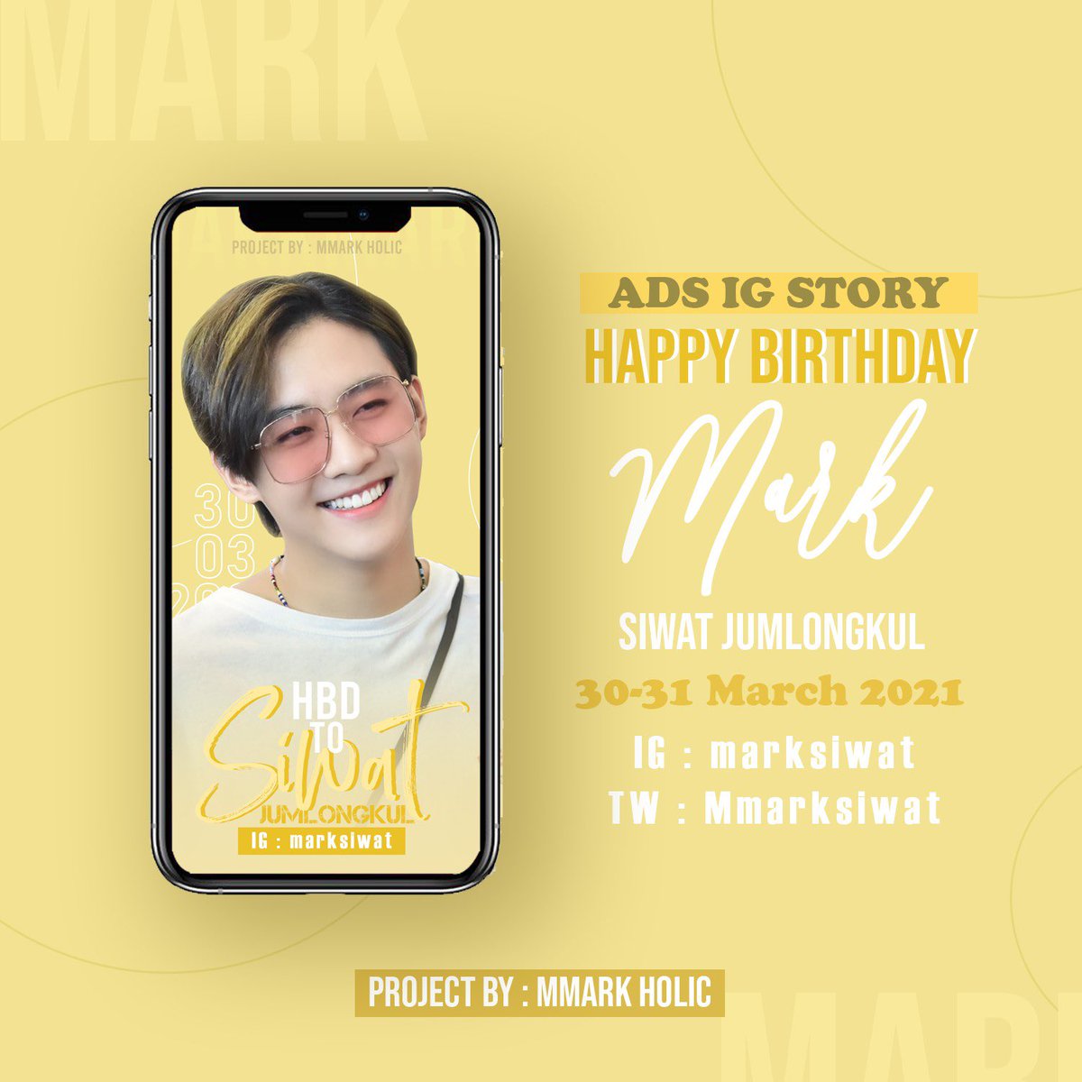 Mmark_Holic's tweet photo. 📌 ʙɪʀᴛʜᴅᴀʏ ɪɢ sᴛᴏʀʏ ᴀᴅs ғᴏʀ @Mmarksiwat 

🗓 30 - 31 March 2021

📍 IG STORY, THAILAND

ใครพบเจอความน่ารักสดใสของศิวัช อย่าลืมแคปและมาแชร์ลงแท็กกันนะคะ 🖤

#MSIWAT
#21stMSIWATBDay https://t.co/OU4eHgyRGc
