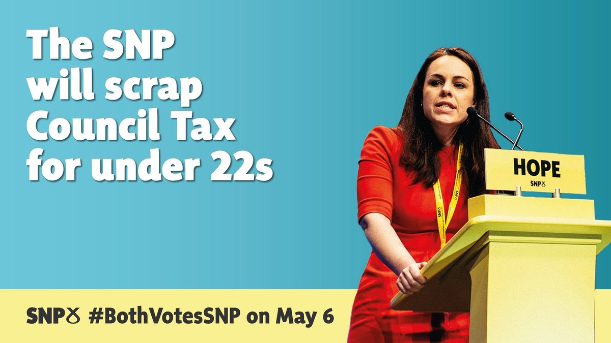 theSNP's tweet photo. 📢 The SNP will scrap the council tax for everyone under 22.

🏡 For a young person living alone in a Band B property that will mean an annual saving of around £750.

🗳️ By May 6 make it #BothVotesSNP to put Scotland’s recovery in Scotland’s hands, not Boris Johnson’s. https://t.co/oHdSvntTf9