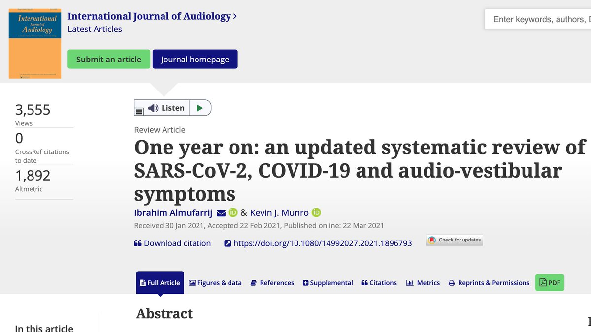 International Journal of Audiology (@ijaonline) on Twitter photo Record <a href="/altmetric/">Altmetric</a> score! #COVID19 #systematicreview on symptoms of #HearingLoss #tinnitus & #Vertigo by <a href="/ialmufarrij/">Ibrahim AlMufarrij</a> <a href="/KevinJMunro/">Kevin J Munro</a> from @ManCAD_UoM - #freeaccess Record <a href="/altmetric/">Altmetric</a> score! #COVID19 #systematicreview on symptoms of #HearingLoss #tinnitus & #Vertigo by <a href="/ialmufarrij/">Ibrahim AlMufarrij</a> <a href="/KevinJMunro/">Kevin J Munro</a> from @ManCAD_UoM - #freeaccess