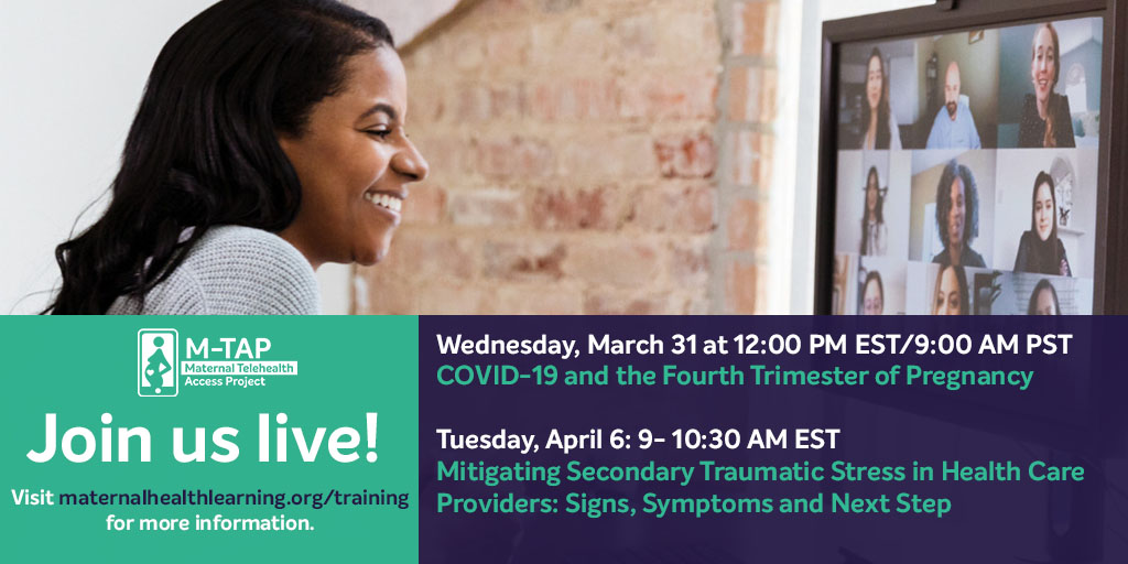 NationalAHEC's tweet photo. The Maternal Telehealth Access Project is offering virtual trainings to help maternity care providers and organizations navigate the challenges of providing care during the COVID-19 pandemic, especially via telehealth. https://t.co/NIcbFyXSLb #MaternalTelehealth https://t.co/SbrvENsdtR
