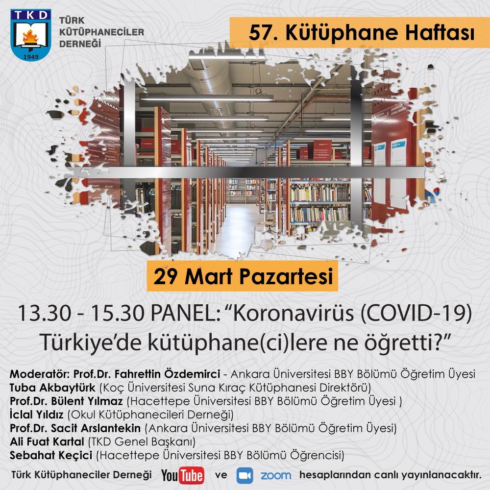 “Koronavirüs (COVID-19) Türkiye’de kütüphane(ci)lere ne öğretti?” Paneli başladı.
youtube.com/watch?v=PyKv2A…