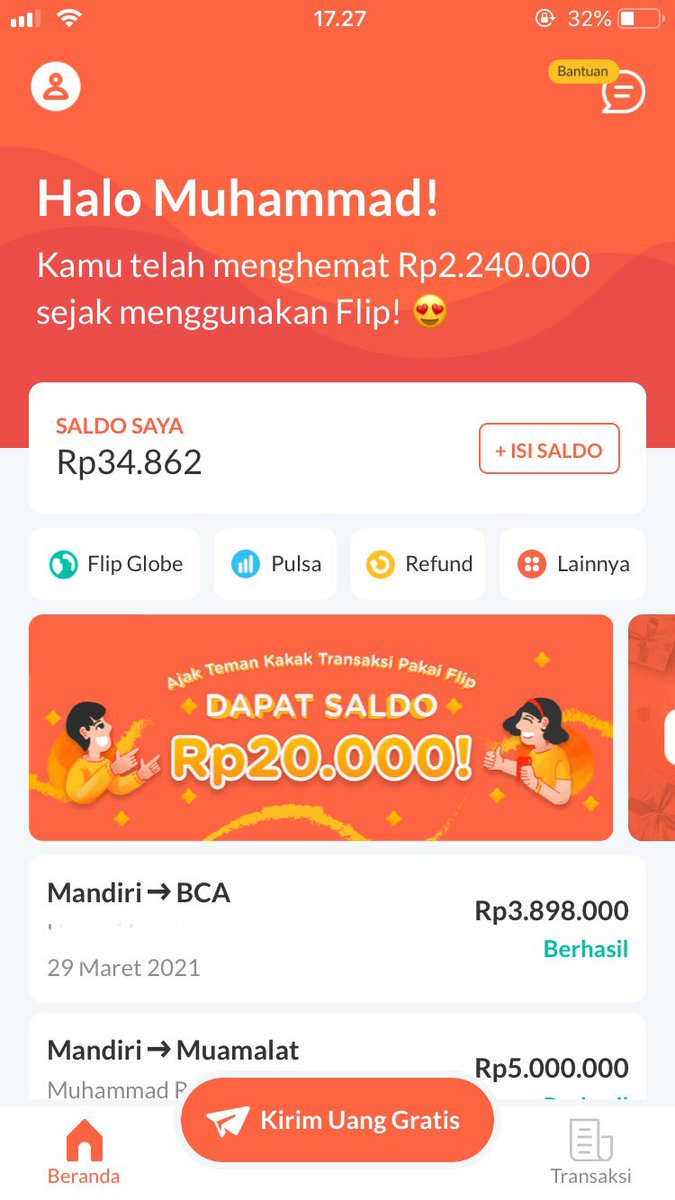 Alhamdulillah udah bisa hemat 2jutaan selama pake flip. Kuy buat akun di sini : flip.id/s/rrmii1852