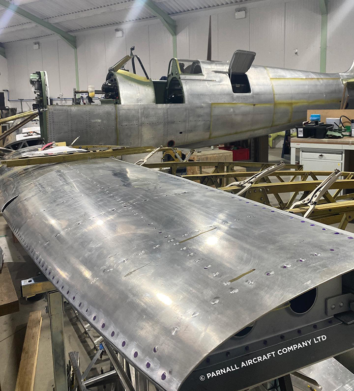AvHistorian's tweet photo. Good to see @parnallaircraft working on its recreation of the “St Ives” presentation Spitfire. "Trial assembly of the wings reveals what we have and haven’t got, and work on building and testing the prop-hub unit is well advanced". More info at https://t.co/G2WvVqwz59 #spitfire https://t.co/J5DR6uJIY0