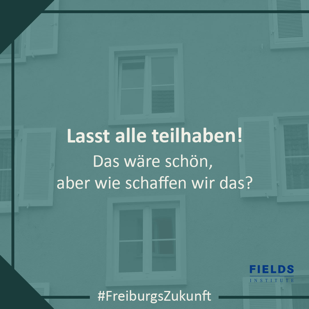 InstituteFields's tweet photo. #freiburgszukunft - Lasst alle teilhaben!

Wie können wir gemeinsam dazu beitragen, Barrieren in der Stadtgesellschaft abzubauen? https://t.co/sZAZL2B9NB