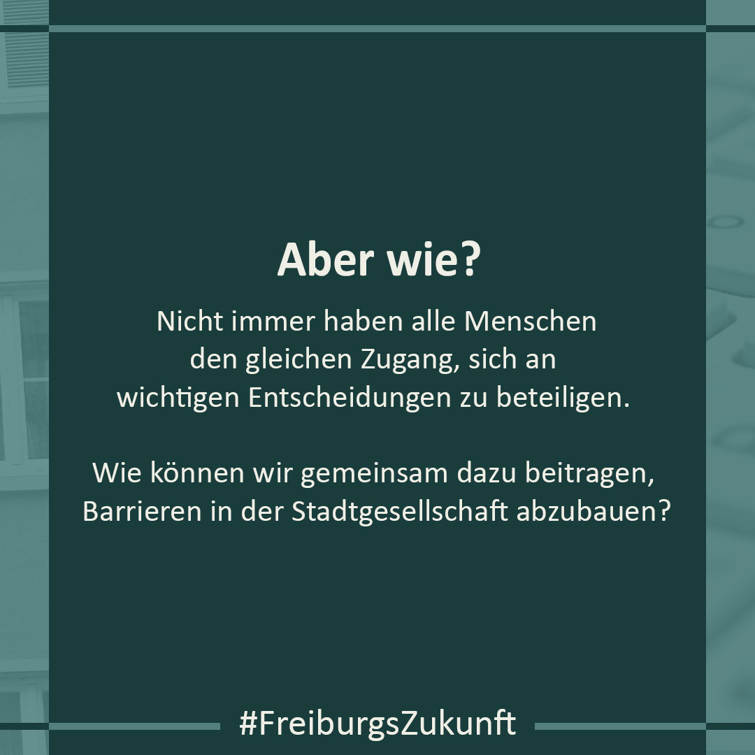 InstituteFields's tweet photo. #freiburgszukunft - Lasst alle teilhaben!

Wie können wir gemeinsam dazu beitragen, Barrieren in der Stadtgesellschaft abzubauen? https://t.co/sZAZL2B9NB