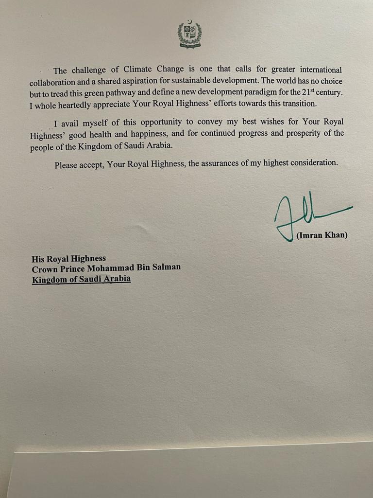 Am delighted to learn of 'Green Saudi Arabia' & 'Green Middle East ' initiatives by my brother, His Royal Highness Crown Prince Mohammed bin Salman! Have offered our support on these as there are many complementarities with our 'Clean & Green Pakistan' & '10 Billion-Tree Tsunami.