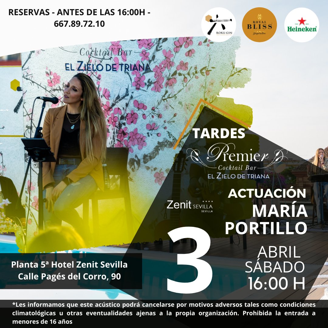 premiergyr's tweet photo. Sábado de María Portillo en nuestra terraza con #LaCopaPerfecta. ¡Lo estabas esperando y aquí lo tienes! 
☎️ Reservas: 667.897.210
📍 5ª Planta @zenithoteles #tardesenElZielo #tardeo #Sevilla #terraza #decopasporsevilla❤🙉 #Salvemoslahosteleria #Apoyaalahosteleria https://t.co/wWsO2v2HKG