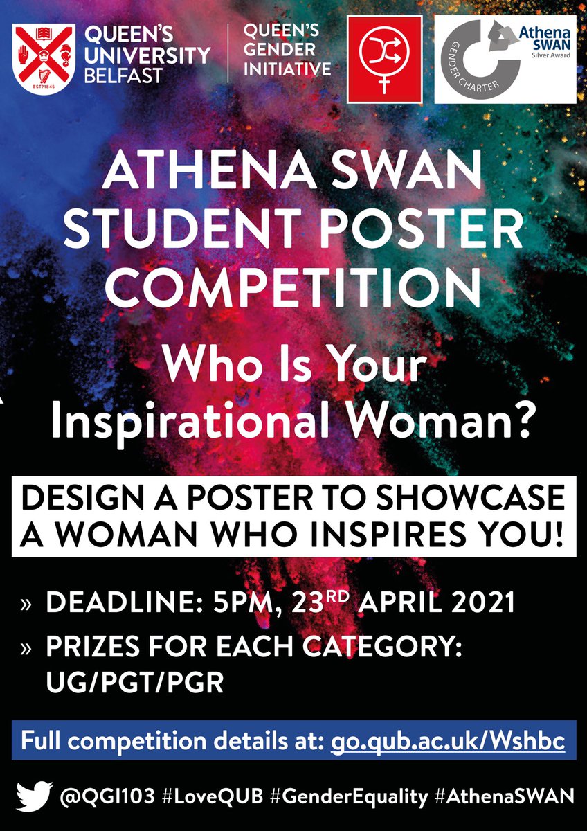 smdbsgeo's tweet photo. Calling all @QUBelfast students!!! 
Who is your Inspirational Woman? Enter the @QGI103 #AthenaSWAN #student poster competition now for a chance to win some great prizes!

Details at: https://t.co/BHzLdJDLpB 

#LoveQUB #GenderEquality https://t.co/bYSrVanxhN