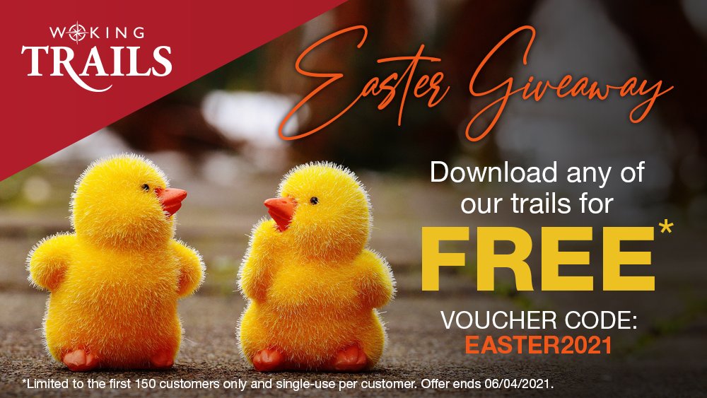 WokingTrails's tweet photo. EASTER GIVEAWAY - Download any of our trails for FREE* using VOUCHER CODE: EASTER2021 #Easter2021 #Fun #EasterFun #Trails #Explore #Woking #Guildford #Surrey https://t.co/QfhRN8wptB https://t.co/Lfrn4Cz9mz