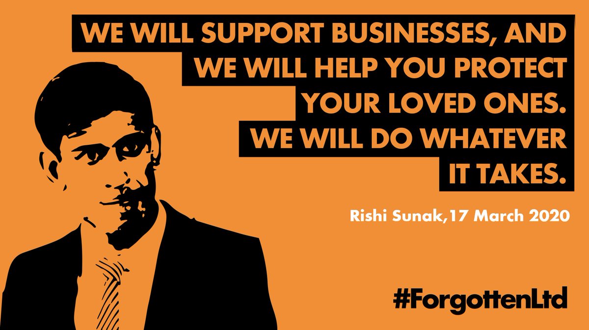 Chancellor <a href="/RishiSunak/">Rishi Sunak</a>...

Ask yourself if you could you stand in front of 2 million #ForgottenLtd business owners &amp; truthfully say, "I did everything I could to support your business - I did whatever it took."

<a href="/Conservatives/">Conservatives</a> &amp; <a href="/hmtreasury/">HM Treasury</a> have failed over 3m tax payers.  #DISS