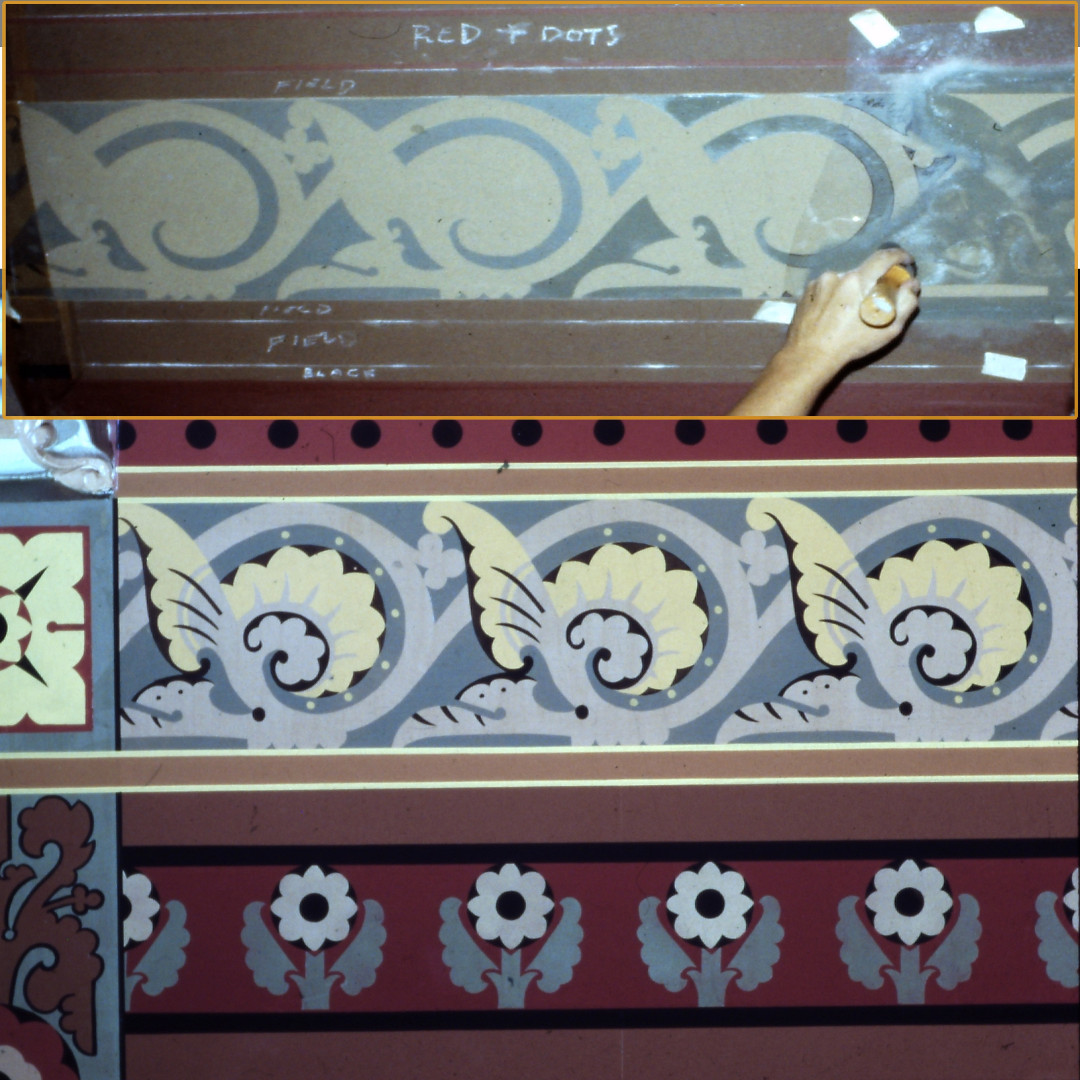JohnCanningCo's tweet photo. For the Connecticut Capitol Building extensive work was needed to restore the walls of the House Chamber as well as other spaces back to there original conditions.  We can see here some of the in process work and the end results.

#AestheticMovement #CTCapitol #NationalLandmark https://t.co/HrrDHP5FOJ