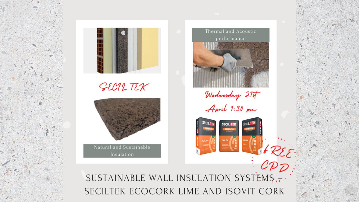 unitylime's tweet photo. Unity Lime are presenting a CPD on Wednesday 21st April at 1:30pm, relating to SUSTAINABLE WALL INSULATION SYSTEMS – SECILTEK ECOCORK LIME AND ISOVIT CORK.
https://t.co/BUe20r1vAC
#cpd #sustainable #limeplasters #mortar #renovation #aggregates #SECILTEK #learnathome #educate #NHL https://t.co/ujjYTPI6TV