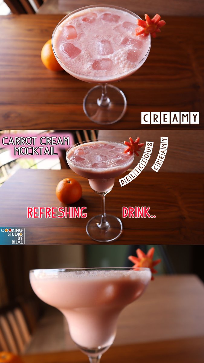 Cooking_Bijal's tweet photo. Carrot Cream Mocktail is a healthy non-alcoholic cocktail made from carrot juice, light cream, and orange, and served over ice in a glass. Carrots are great for Health.
watch Full Recipe on YouTube

https://t.co/SVpox6sYMt
#RecipeOfTheDay #summerdrink #HappyHoli #festivalvibes https://t.co/PJs4QcQ9Ng