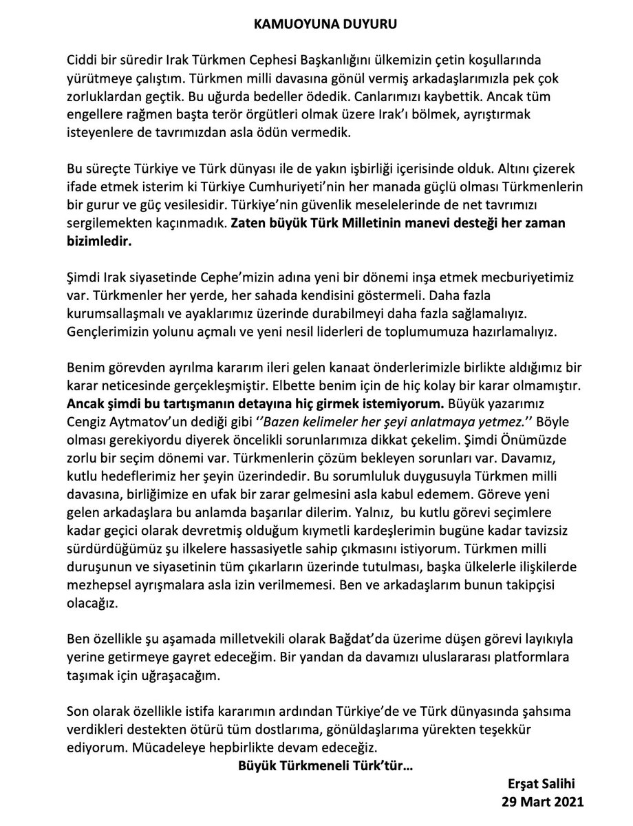 Son günlerde gerçekleşen olaylarla alakalı kamuoyuna duyurumuz.