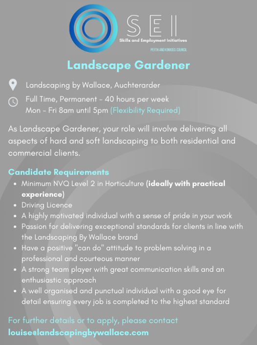 SkillsTeamPKC's tweet photo. Landscape Gardener🌳

View our post on FB for more details 👇https://t.co/q9NrBgeXhn

▪This programme is funded by the Skills and Employment Initiatives Team @ Perth &amp; Kinross Council, delivering the Rural Employment Incentive agenda throughout Perth &amp; Kinross▪ https://t.co/7nN6q3Dgjp