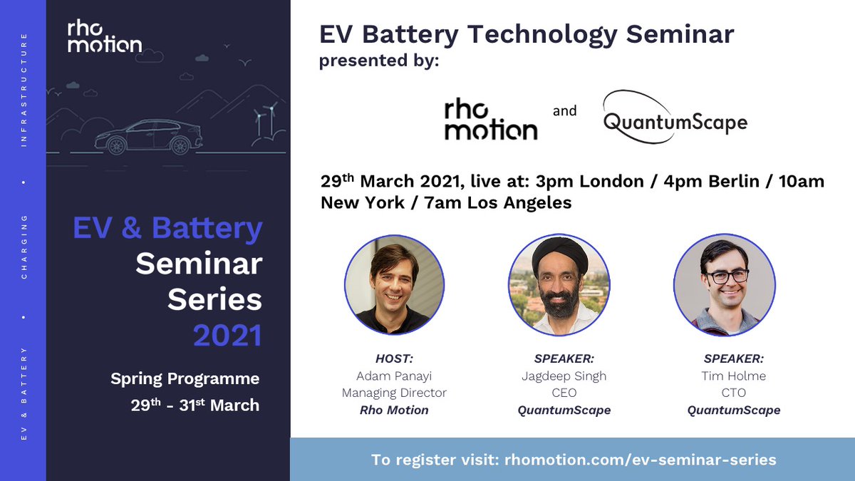 rhomotion's tweet photo. Still time to register for our EV Battery Technology Seminar, which takes place TODAY at 3pm (London). Register: https://t.co/GLafLDzs2t. Delighted to welcome @QuantumScapeCo's CEO & CTO to discuss their new solid state battery tech.
#EVseminar #EVbatterytechnology #solidstate https://t.co/4uJuVDOeAI
