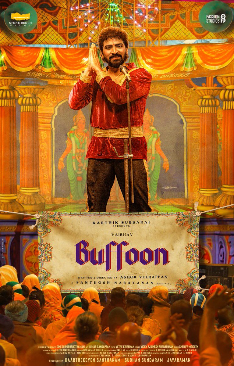 menongautham's tweet photo. Here’s the first look/ poster of #Buffoon  directed by 
@ashokveerappan
With 
@actor_vaibhav and produced by 
@StoneBenchFilms 
@karthiksubbaraj

@Music_Santhosh

@kaarthekeyens 
@sudhans2017
@AnaghaOfficial
@passionstudios_
@DKP_DOP
@kabilanchelliah

All the best! https://t.co/Dc3oqsTob7
