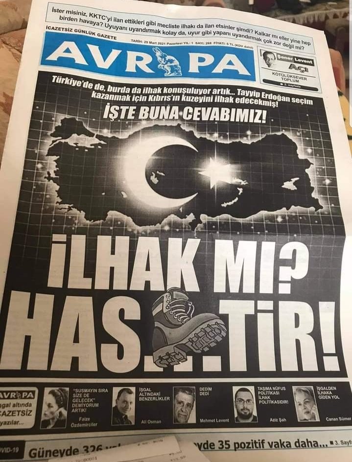 MediaFamagusta's tweet photo. #Türkiye'nin harita resmini koyup üzerinde şanlı Ay-Yıldızımızı yapıştırıp, altına hakaret dolu ifadeler kullanan bu aşağılık gazette misvettesi ve topyekün çalışanları cezalandırmak için ne bekliyorsun @mbasceri #ktbk #gkk @ersinrtatar @ErsanSaner @RTErdogan YETER ARTIK! https://t.co/RncSD8tHUn