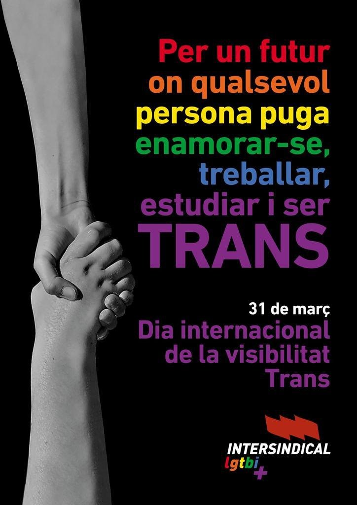 IntersindicalV's tweet photo. 31 de març. Dia Internacional de la Visibilitat Trans
#OrgullTrans #VisibilitatTrans
@CastelloLGTBI @lambdavalencia @Queer_Fest_ @FELGTB @transfelgtb @ILGAWORLD @lgtb_IV
@STEPV_Iv @iv_stas @IntersindicalSa @sticsmanuel @stmintersindic1 @sindicatotuc @DonesIV @IntersindicalI1 https://t.co/YKBonv7ecs