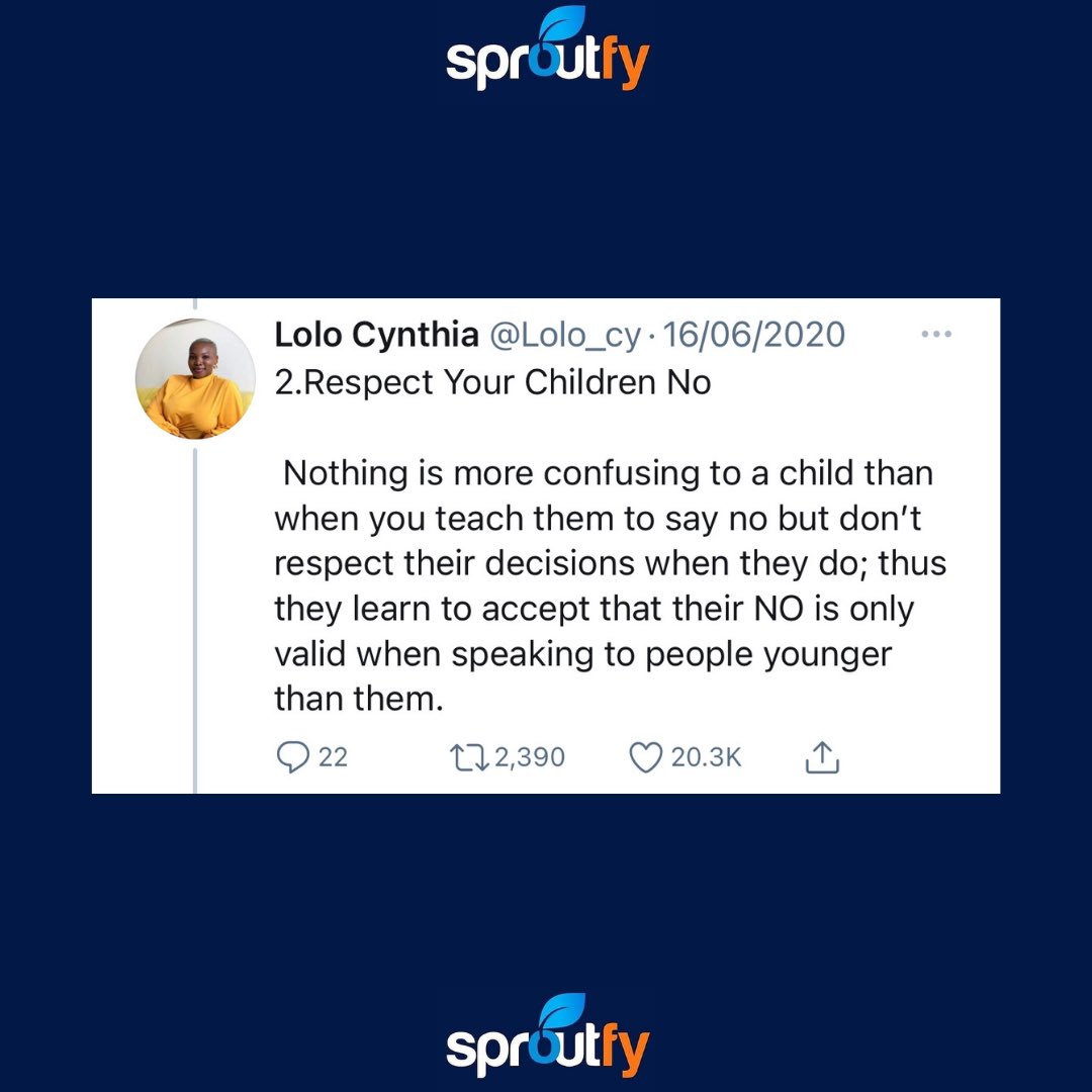 Sproutfy's tweet photo. Check out ways to talk to children about consent. Always remember to inform them a No means No. 
#children #childrenmatters #childeducation #childsafety #realparentingmoments #parentinglife
Credit:@Lolo_cy https://t.co/EmvprWEqVb