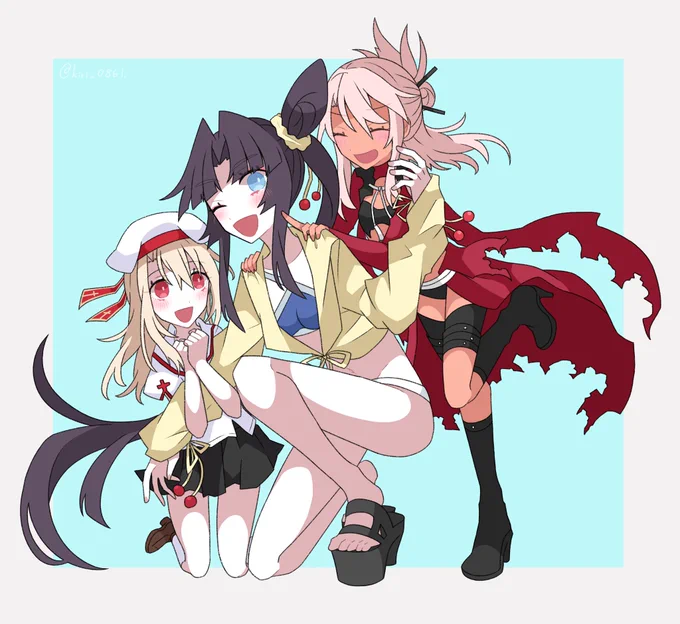 仲良しな牛若とクロエちゃんとイリヤちゃん

#FGO 