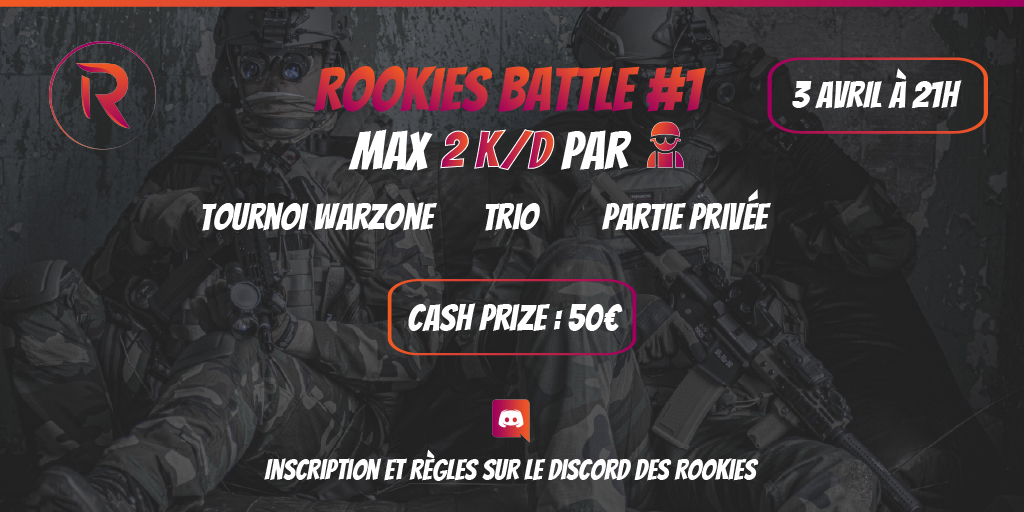 TheRookies__'s tweet photo. Premier Rookies Battle. Samedi 3 avril. 21H. 
Inscris ton équipe sur notre Discord : https://t.co/TLfF1X52nn https://t.co/nwjhCJW6jp