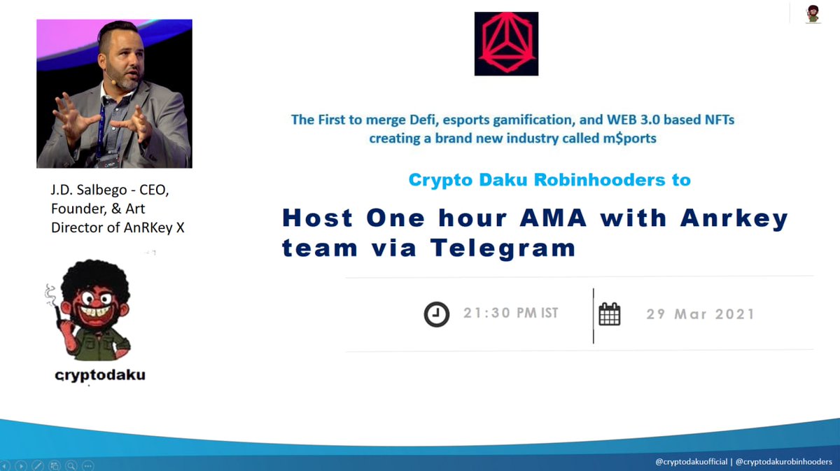 AnRKeyX's tweet photo. 🚨JOIN our CEO @JDSalbego TODAY for an AMA with @CryptoDaku_!

Topics:

🔥 BACK to BACK NFT sale success!
🔥 MAINNET launch of our #DeFi #NFT powered game Battle Wave 2323!
🔥 Our BRAND NEW NFT drop THIS WEEK! 👀

Where: https://t.co/5bLE6Ul0Fv
When: TODAY 4PM UTC https://t.co/yBZhN3NToc