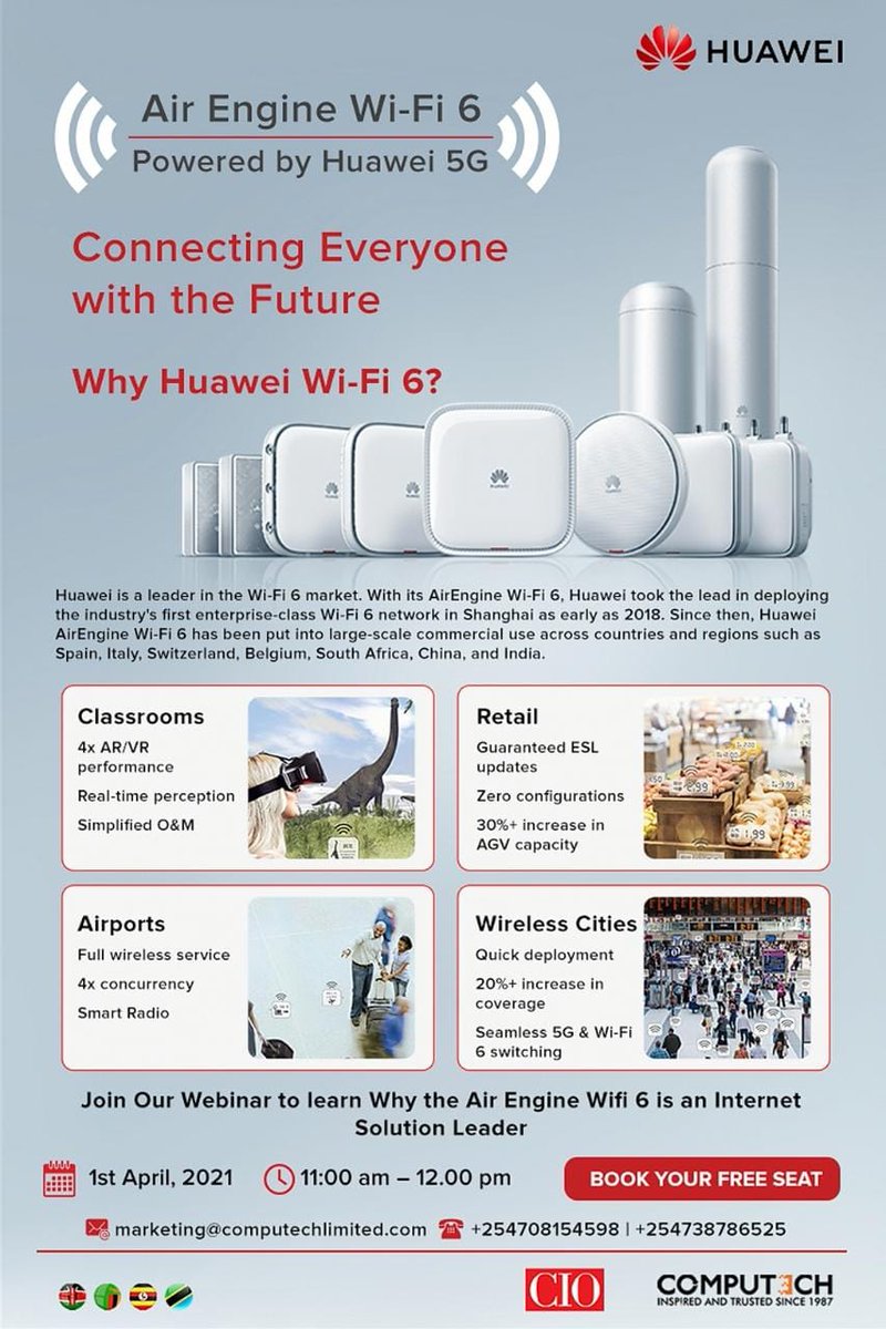 dx5ve's tweet photo. Join @WeAreComputech and @Huawei on Thursday Apr 1, 2021 at 11:00
For a live webinar themed: Enhancing Digitization in Your Industry
To register click here: https://t.co/mUUoyKlHkD
#CIOWebinarSeries
#CIOEA
#CIOEAMagazine
#CIOCSS https://t.co/kRs4dqiman