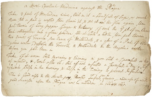 Hullhistorynews's tweet photo. This week we mark Andrew Marvell's 400th birthday  @marvellat400 
We hold his father's 'Sermon Book' [C DIAM/1]. It includes this 'Remedy against the plague' - which may've contributed to Marvell's death - see https://t.co/Ymk3RnTpWU by @RenRuins 
@hull_libraries @Hull_Museums https://t.co/E2i48uWzxz