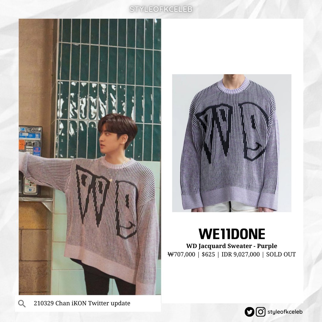 styleofkceleb's tweet photo. 210329 Chan iKON Twitter update
WE11DONE - WD Jacquard Sweater - Purple
$625 | SOLD OUT
#iKON #아이콘
#Chan #찬 #Chanwoo #찬우
#Styleof_ChaniKON #Styleof_iKON https://t.co/fvF6YEsWSO