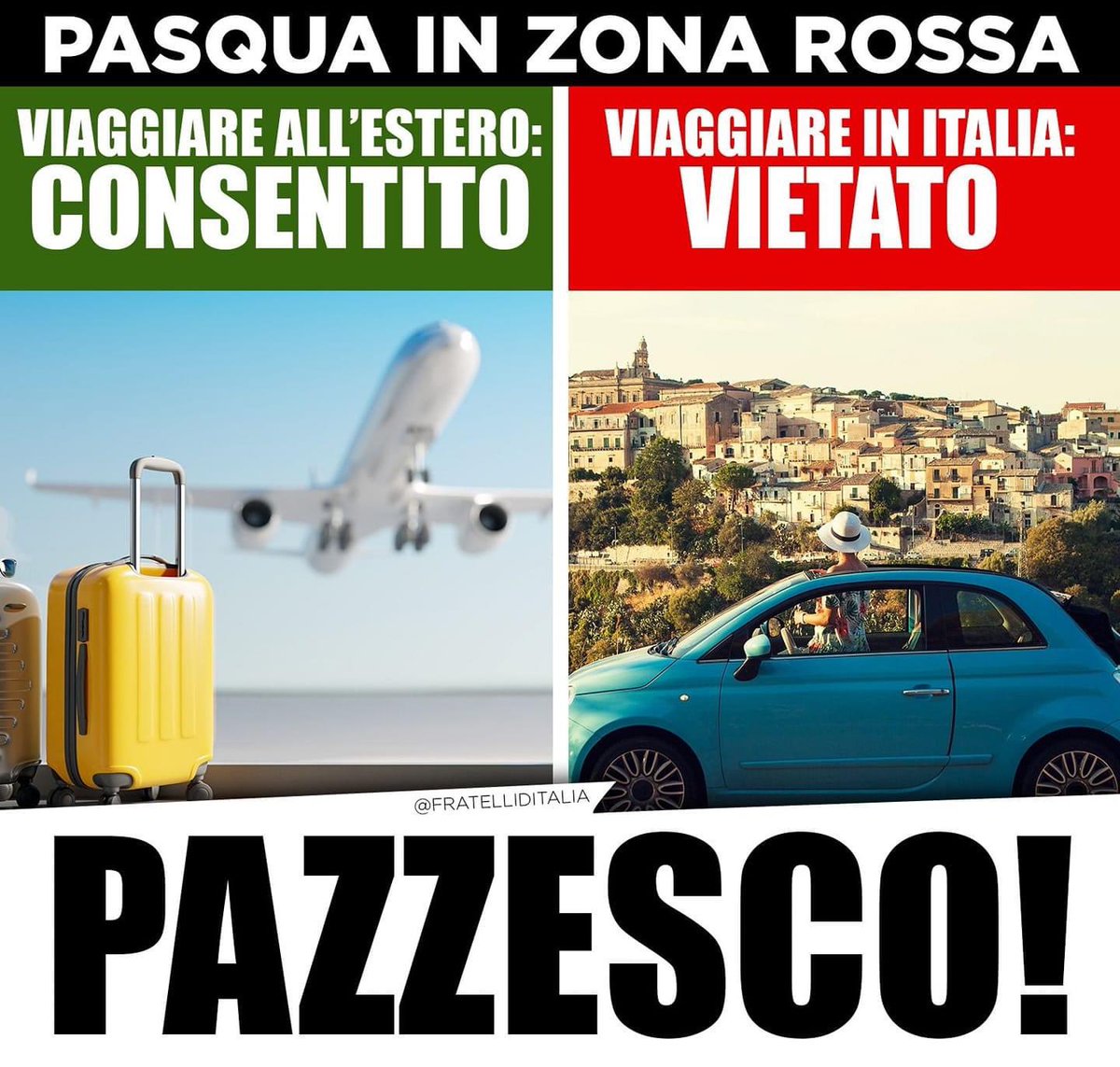 Pasqua in zona rossa, ma consentiti viaggi all’estero. Da una parte costringono alberghi, ristoranti e operatori del turismo a non lavorare, dall’altra permettono di muoversi fuori confine. Se vogliono distruggere definitivamente il turismo in Italia questa è la strada giusta
