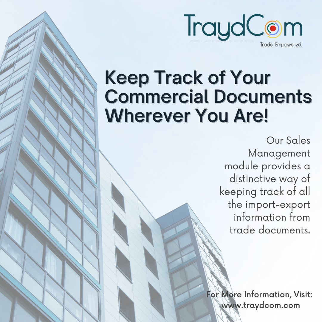 TraydCom's tweet photo. With TraydCom, keeping track of import-export sale documents becomes much easier than before. Post-sale commercial activities require less effort as TraydCom handles it for you.

Learn more: https://t.co/C6xzhA1psF
#export #import #trade #shipping #commercial #blockchain https://t.co/D6dGaVPr9f
