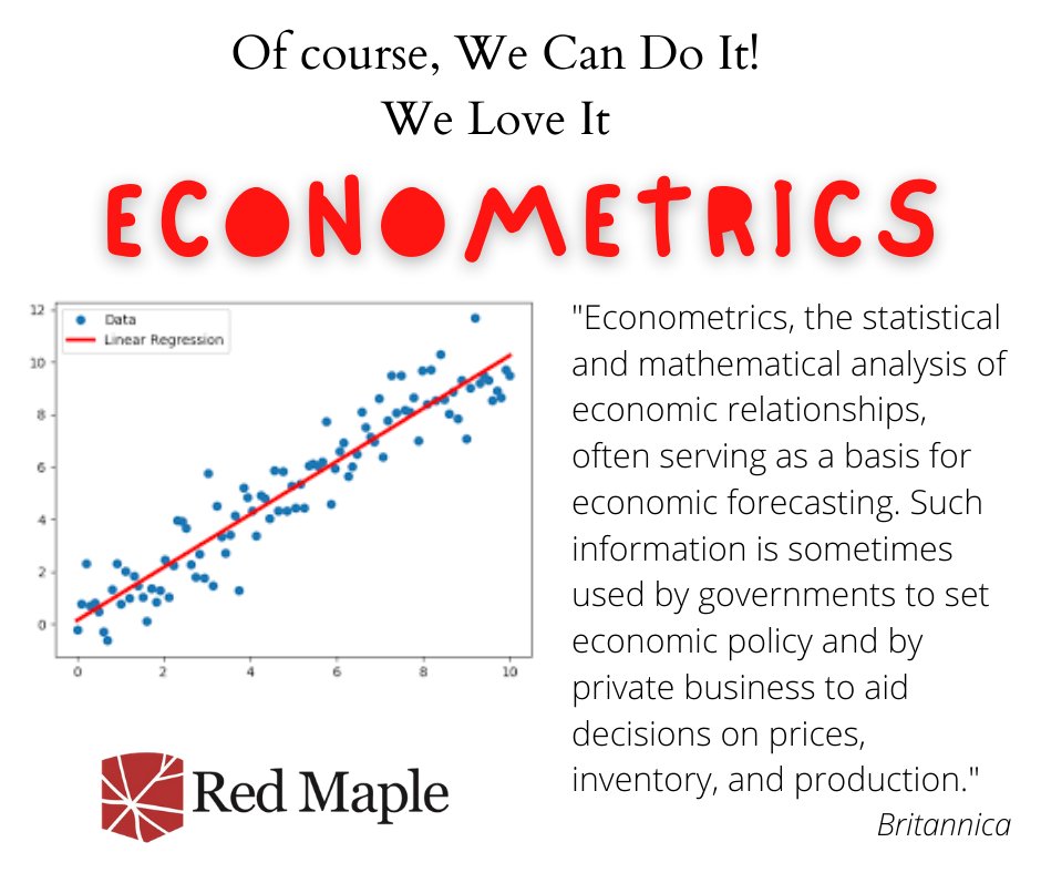 TheRMGroup_1's tweet photo. So often we are asked, "Can you do Econometrics?" Of course, we can... but not only can we provide this type of statistical analysis but we love it. https://t.co/xkHYnPIJWy
#econometrics #economists #lawyers #attorneys #businesslaw #corporatelaw https://t.co/L9AnfTzq5J