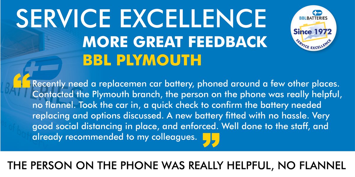 bblbatteries's tweet photo. Expert Battery Advice with no Flannel! Quick, Efficient, Helpful Service. Customer and Staff Safety a Priority! Next time you need a Battery or Battery Advice call the BBL Team! 01753 338 501

#BBLBatteries #ServiceExcellence #BBLPlymouth #PlymouthHour #AVON #Yuasa #Lifos #Durite https://t.co/7nOLEBCE53