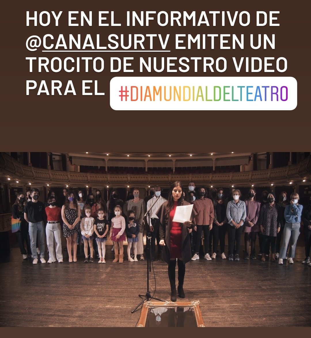 artedramaticoAL's tweet photo. Hoy en el informativo de @canalsur  saldrá un trocito de nuestro video por el #DíaMundialDelTeatro Pero si no queréis esperar podéis verlo directamente en este enlace: https://t.co/hWr6gQAjzD https://t.co/LivfeUknw4