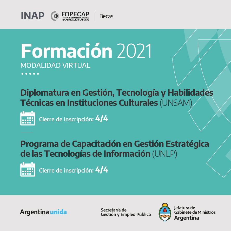 INAPArgentina's tweet photo. En el sitio del Programa Formación 2021 pueden encontrar todas las opciones de capacitación> https://t.co/dq3LGblXkB
Links a inscripción de algunas actividades que cierran en abril>>
https://t.co/sKtZm9cdPz
https://t.co/8sU46boj1N
https://t.co/apQ8kwqFVj
https://t.co/1xxHsBdDTP https://t.co/4mcx8liKZU