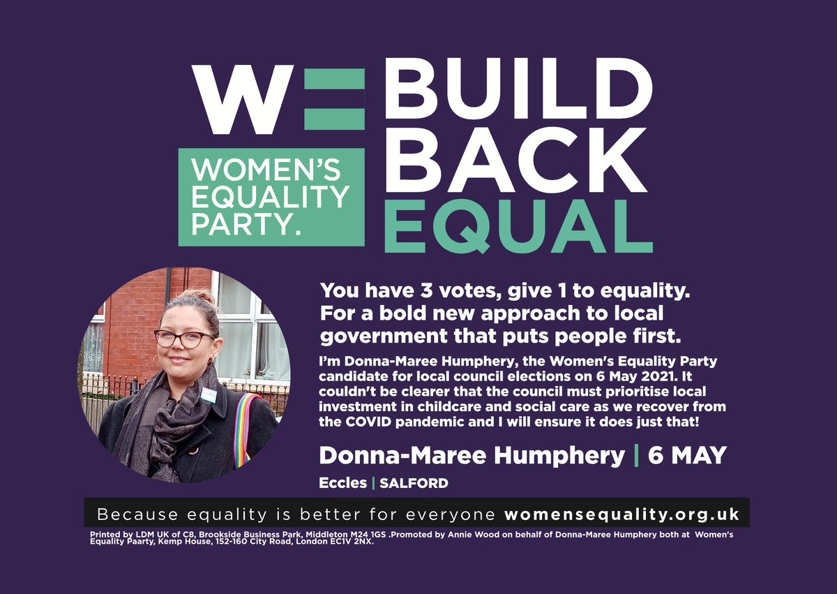 wepmanchester's tweet photo. 📢 Local #elections announcement 📢

WE Greater Manchester are proud to announce that Donna-Maree Humphery will be contesting the #Eccles seat on #Salford City Council

Vote Donna-Maree Humphery on 6th May 2021 🗳️

Postal vote https://t.co/pgK4Hlkdr4

@WEP_UK @SalfordCouncil https://t.co/jsCEkveLUB