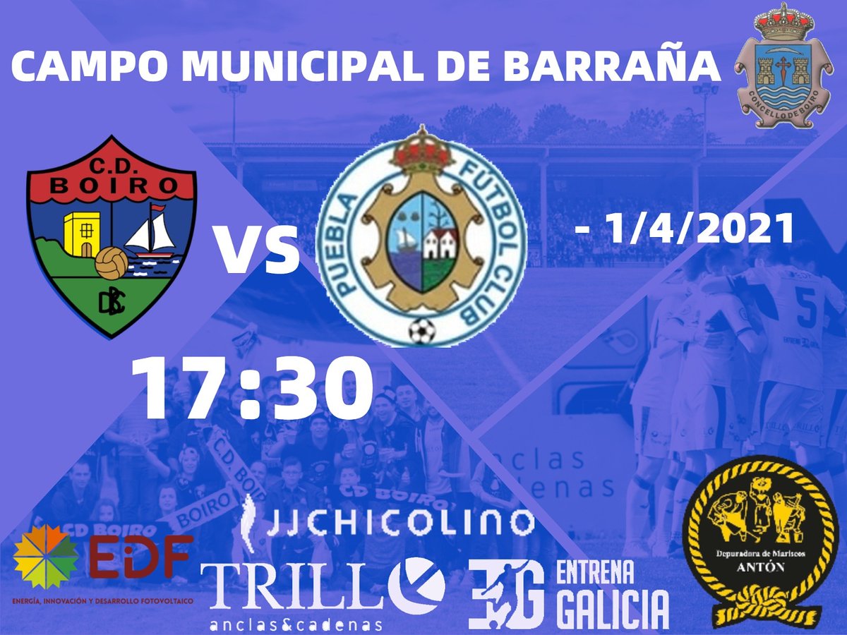 Parecía que non volveríamos a escoitar esto pero... VOLVE O FÚTBOL O MUNICIPAL!! E que mellor forma que cun derbi comarcal!! 

🆚 Puebla FC
🏟 Campo Municipal Barraña
 📅 Xoves 1 de Abril
⌚ 17:30
🏆 Preferente Norte/Subgrupo B