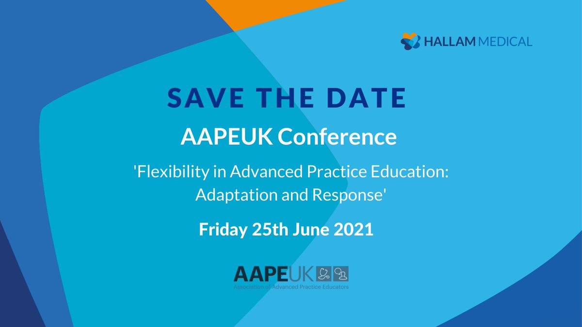 ⭐ Save the date ⭐ <a href="/AAPEUK/">AAPEUK</a> conference Friday 25th June 2021. ‘Flexibility in Advanced Practice Education: Adaptation and Response’ - Agenda and updates to follow soon! 😀 
<a href="/KatrinaMaclaine/">Katrina Maclaine</a>  #AdvancedPractice