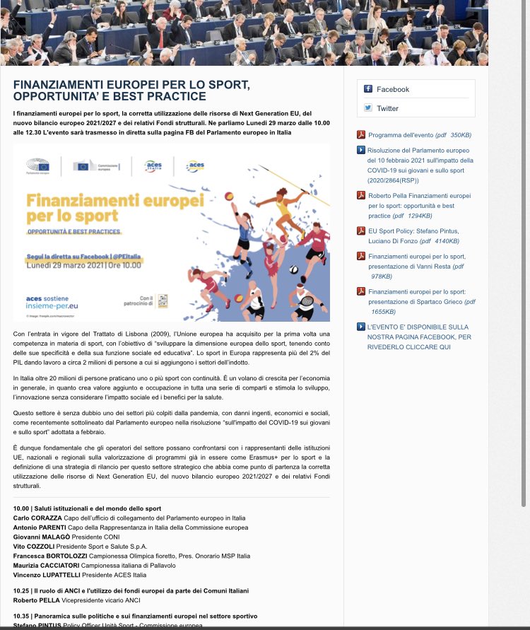 Grazie a tutti i protagonisti di Finanziamenti europei per lo sport. 
 
E grazie a <a href="/LavorgnaFior/">Fiorella Lavorgna</a> per la moderazione. 

Tutte le slide degli oratori sono disponibili sul sito del Parlamento europeo in Italia europarl.europa.eu/italy/it/succe…’-e-best-practice