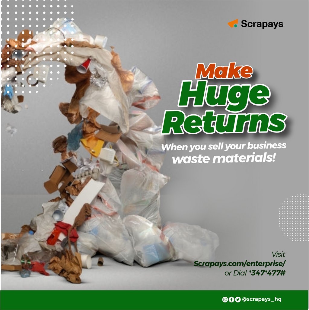 scrapayshq's tweet photo. You can make money when you decide to recycle your business scraps with us
Visit https://t.co/KGVL5C809L or Dial *347*477# to get started

#scrappy #recyclingMatters #ScrapAgent https://t.co/pVOiq82r6C