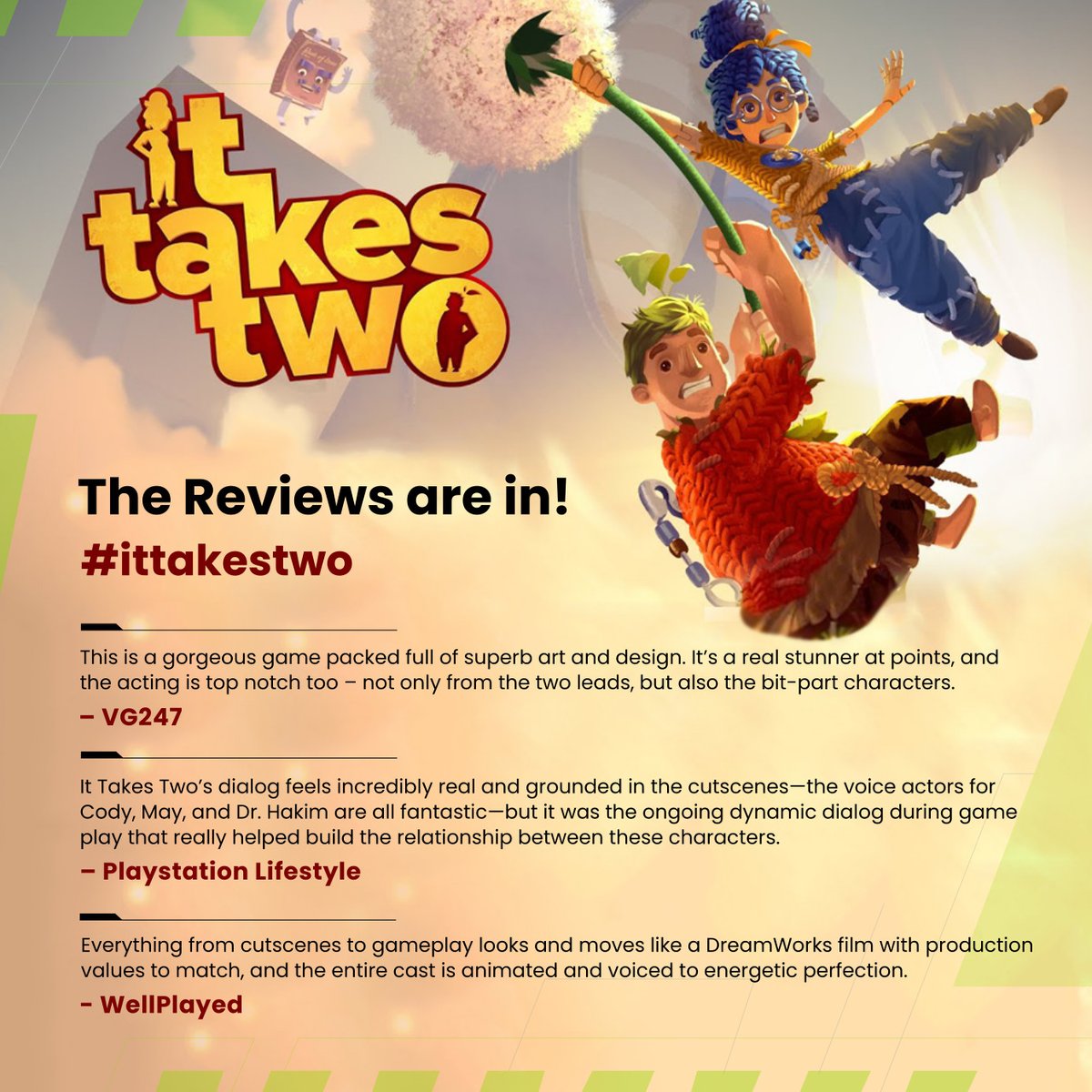 SideGlobal's tweet photo. *NEW RELEASE* - Congratulations to our friends at @HazelightGames, for the recent release of It Takes Two. SIDE loved supporting this title with #Casting, #StudioRecording and #DialogueEditorial. We're so happy to see it get great reviews. #AudioProduction #ItTakesTwo #SideUK https://t.co/szCS2dsgnK