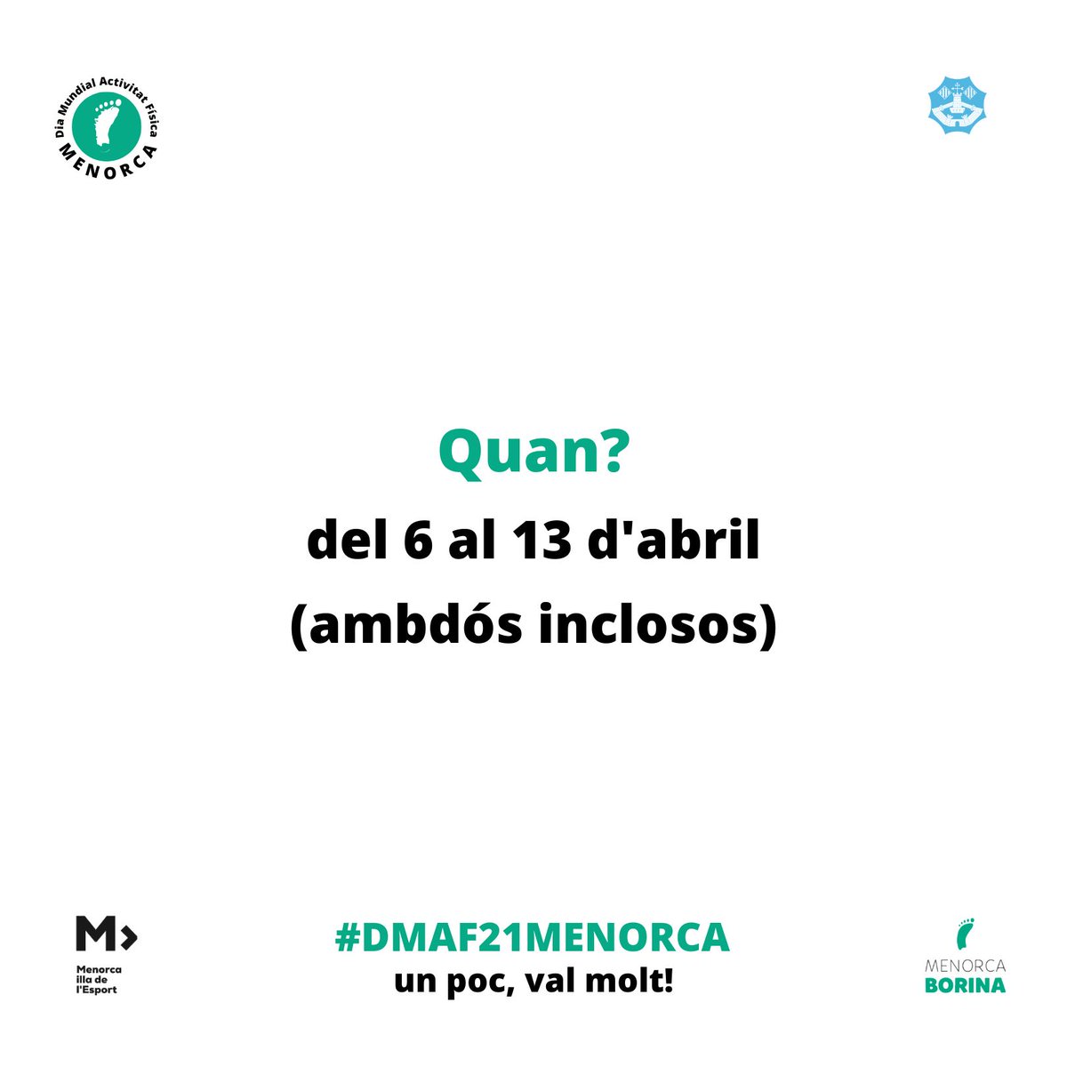 esportscime's tweet photo. REPTE COL·LECTIU DMAF 🎯
➡️Ampliam informació sobre el repte que començarà el proper 6 d’abril ‼️⏳
➡️ Qui s’apunta a sumar quilòmetres? ☝🏽
Més informació a https://t.co/FKVRnqcqkV
#DMAF21MENORCA https://t.co/C77b4A4Nsv