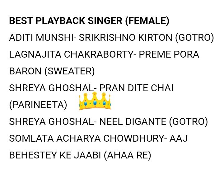 SonaSsg's tweet photo. *HEARTIEST CONGRATULATIONS*
Yipeee💃💃
The nightingale of India @shreyaghoshal has been nominated at #FilmfareAwardsBangala for 2songs titled #PranDiteChai (Parineeta) &amp; #NeelDigante (Gotro) as #BestplaybackSingerFemale. 
Looking forward to the bestest.
👇
https://t.co/1Rt5kB2UNr https://t.co/06KcEhKe7Q