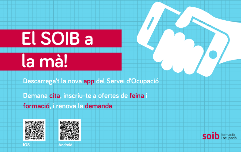 OBJIB's tweet photo. 📢Totes les gestions del Servei d’Ocupació ara👇
👉l' app 📲 ✅@soib a la mà!👍
https://t.co/avpbxSLi4F
#Joves #ocupació #formació #renovació #demanda #feina #ofertes #app #mòbil @SoibJove_GOIB  #recursos #serveis #EstratègiesdeJoventut #PolítiquesDeJoventut @OBJIB @ibjove https://t.co/hzI7DzY5JW