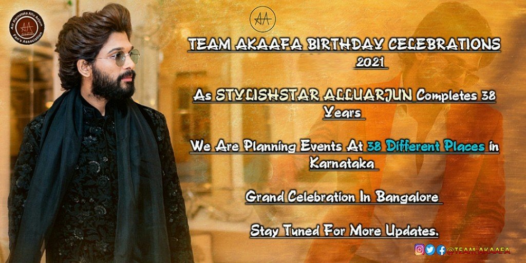 AlluArjunHCF's tweet photo. #AlluArjun Birthday Celebrations By Team AKAAFA.

@Team_AKAAFA Planning Events At 38 Different Places In Karnataka.🔥
Grand Celebration In Bangalore💥

#AlluArjunBdayCelebrations2021
#Pushpa @alluarjun https://t.co/gRcReEPXdP