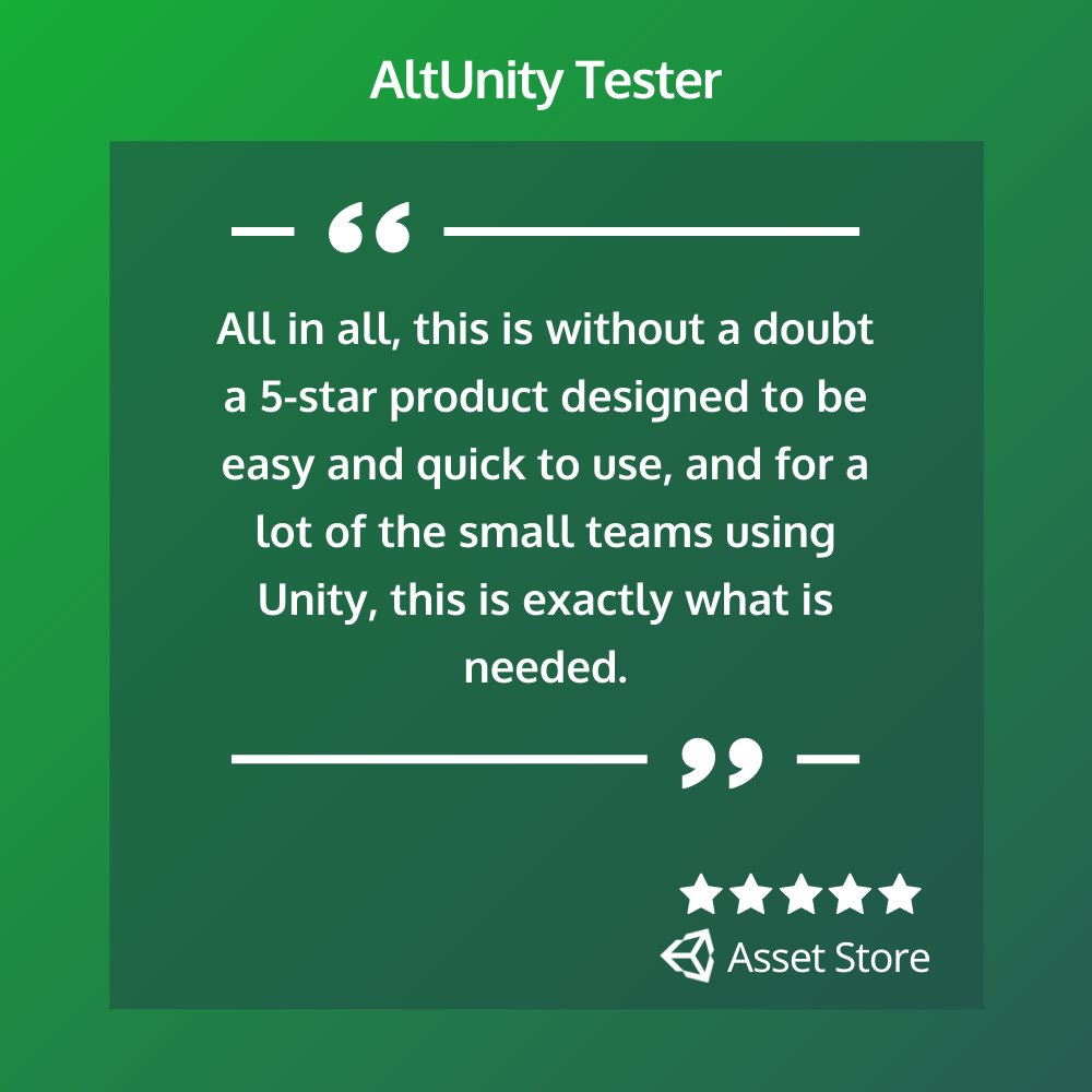 AltTesterSays's tweet image. Feedback is always welcomed and strongly considered when working on our tools. #AltUnityTester is getting raving reviews and constructive input on #Unity @AssetStore . Check out for yourself how it can help you get faster results
altom.com/testing-tools/…