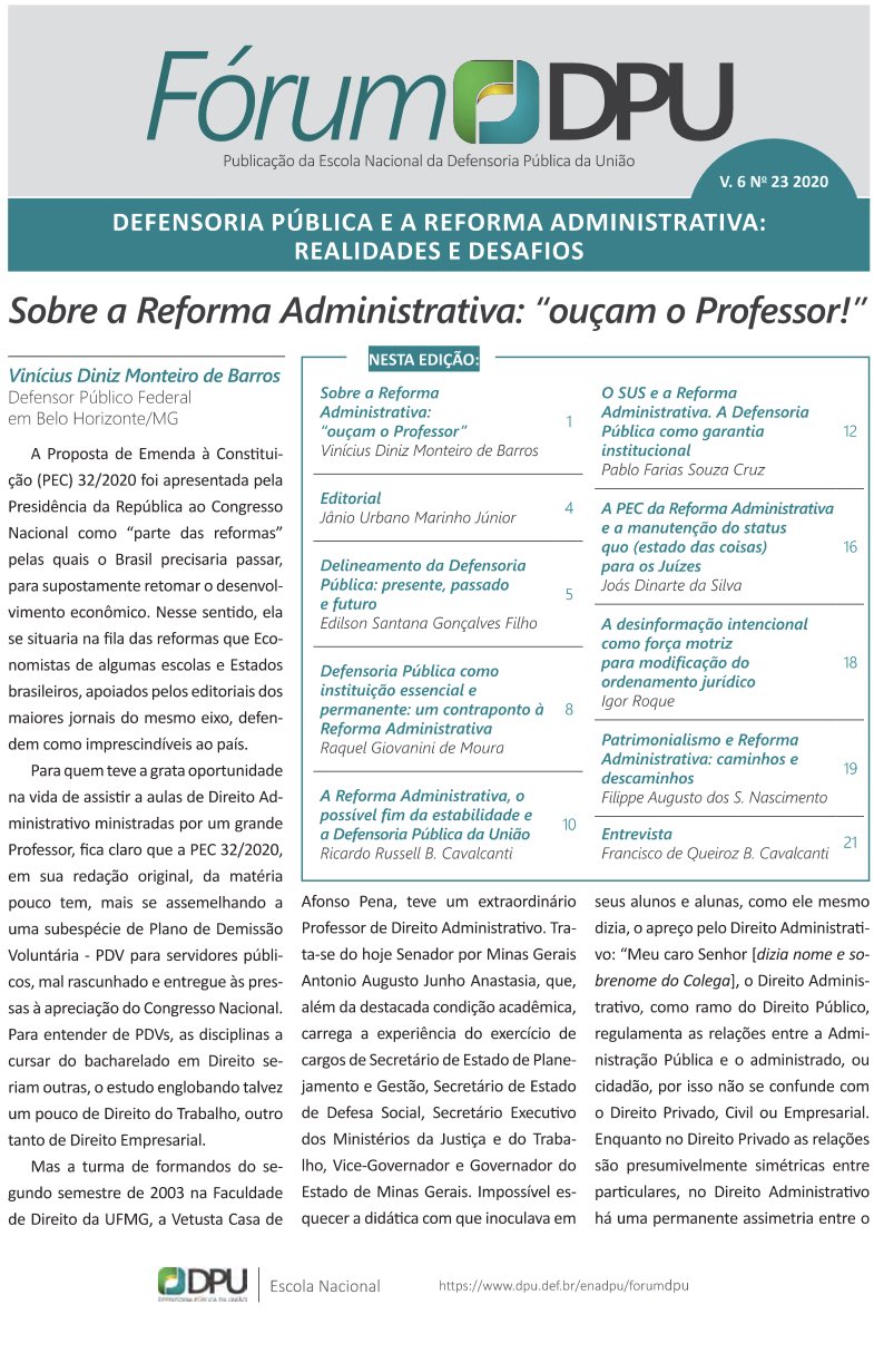 1 pic. Li com emoção esse artigo escrito pelo Dr. Vinícius Diniz Monteiro de Barros, meu ex-aluno na Faculdade de Direito da UFMG, hoje Defensor Público Federal. https://t.co/ghyNGGRq98